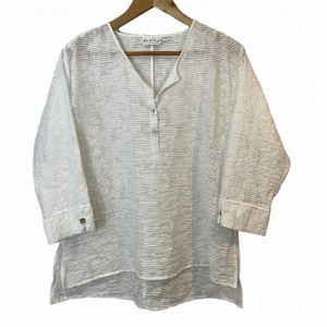 Habitat Semi-Sheer Popover Top Sz S White Textured 3/4 Sleeve Shirt Blouse
